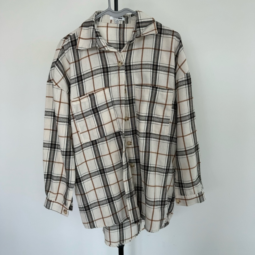 FN | Oversized Plaid Shirt | Ivory/Tan | Size M​​